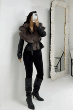 Siyah Kürklü Deri Ceket - Görsel 2