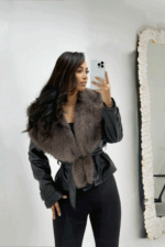 Siyah Kürklü Deri Ceket