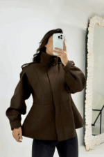 Kahverengi Kemerli Vatkalı Ceket - Görsel 4