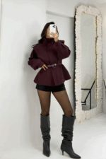 Mürdüm Kemerli Vatkalı Ceket - Görsel 2