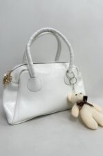 Beyaz Ayıcık Aksesuar Parlak Deri Çanta