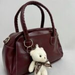 Bordo Ayıcık Aksesuar Parlak Deri Çanta