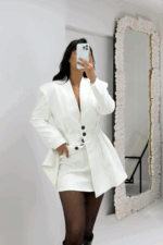 Beyaz Blazer Ceket Etek Takım - Görsel 2