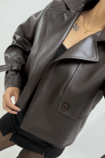 Acı Kahve Astarlı Deri Ceket - Görsel 5