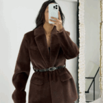 Kahverengi Kırçıllı Kemerli Astarlı Ceket