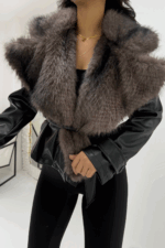 Siyah Kürklü Deri Ceket - Görsel 4