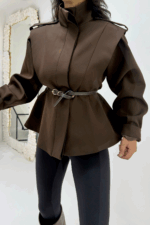 Kahverengi Kemerli Vatkalı Ceket - Görsel 2