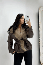 Kahverengi Kürklü Deri Ceket