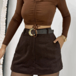 Acı Kahve Süet Kemerli Şort Etek