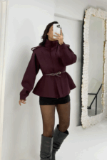 Mürdüm Kemerli Vatkalı Ceket - Görsel 5