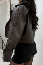 Acı Kahve Astarlı Deri Ceket - Görsel 4