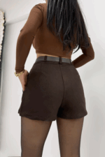 Acı Kahve Süet Kemerli Şort Etek - Görsel 5