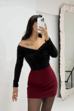 Bordo Mini Etek - Görsel 3