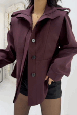 Mürdüm Kemerli Vatkalı Ceket - Görsel 6