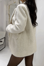 Krem Kırçıllı Kemerli Astarlı Ceket - Görsel 5