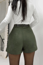 Haki Yeşil Süet Kemerli Şort Etek - Görsel 7