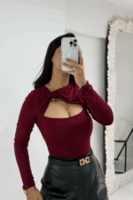Bordo Dekolteli Bluz