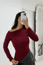 Bordo Kayık Bluz