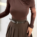 Kahverengi Kayık Yaka Bluz