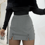 Gri Kurdele Detay Şort Etek