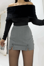 Gri Kurdele Detay Şort Etek