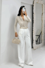 Beyaz Palazzo Pantolon - Görsel 2