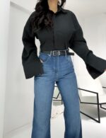 Siyah Belden Oturtmalı Gömlek - Görsel 7