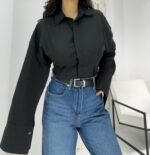 Siyah Belden Oturtmalı Gömlek - Görsel 5