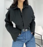 Siyah Belden Oturtmalı Gömlek - Görsel 3