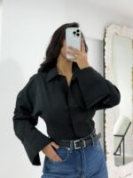 Siyah Belden Oturtmalı Gömlek - Görsel 6