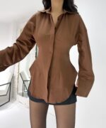 Kahverengi Belden Oturtmalı Gömlek - Görsel 5