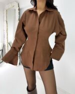 Kahverengi Belden Oturtmalı Gömlek - Görsel 6