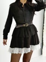 Kahverengi Dantel Detaylı Mini Elbise - Görsel 10