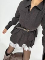 Kahverengi Dantel Detaylı Mini Elbise - Görsel 4