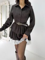 Kahverengi Dantel Detaylı Mini Elbise - Görsel 8