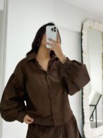 Kahverengi Gömlek Etek İkili Takım - Görsel 5