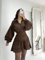 Kahverengi Gömlek Etek İkili Takım - Görsel 3