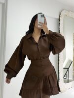 Kahverengi Gömlek Etek İkili Takım - Görsel 6