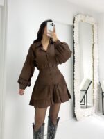 Kahverengi Gömlek Etek İkili Takım - Görsel 7