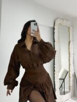 Kahverengi Gömlek Etek İkili Takım - Görsel 2