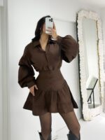 Kahverengi Gömlek Etek İkili Takım - Görsel 8