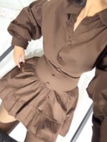 Kahverengi Gömlek Etek İkili Takım - Görsel 9
