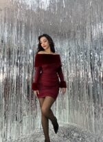 Bordo Kürk Detay Madonna Elbise - Görsel 6