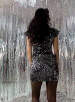Siyah Gümüş Pul Payet Vatkalı Mini Elbise - Görsel 3