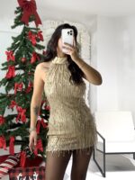 Gold Sırt Dekolteli Mini Elbise - Görsel 2