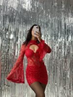 Kırmızı Pullu Mini Elbise - Görsel 2