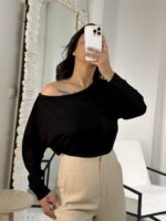 Siyah Kayık Bluz - Görsel 4