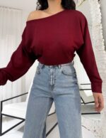 Bordo Kayık Bluz - Görsel 4