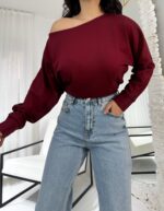 Bordo Kayık Bluz - Görsel 3