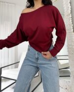 Bordo Kayık Bluz - Görsel 2